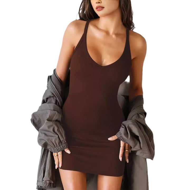 Damen figurbetontes Spaghettiträger Kleid Drune