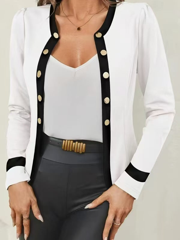 Damen elegante Blazerjacke mit kontrastierenden Knöpfen Drune
