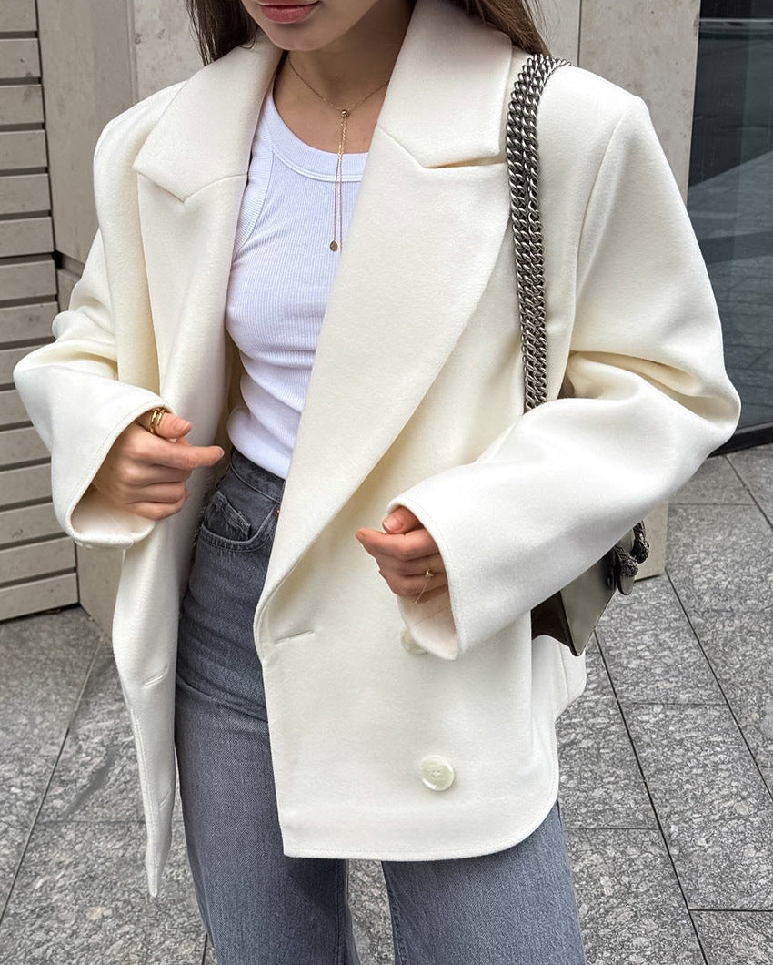 Drune | Village Beige Wolljacke mit Doppelter Brust