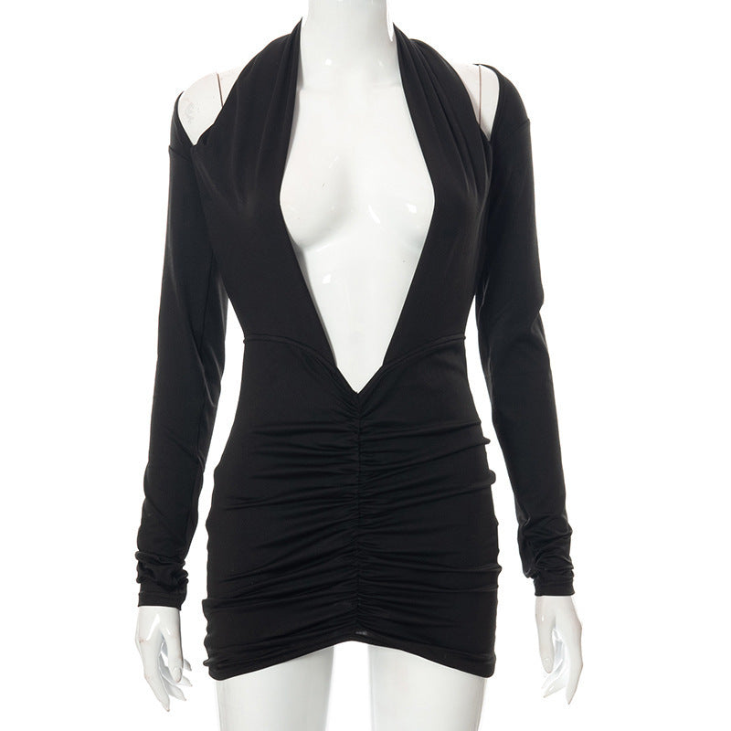 Damen Wickelkleid mit tiefem V-Ausschnitt und Raffungen Drune
