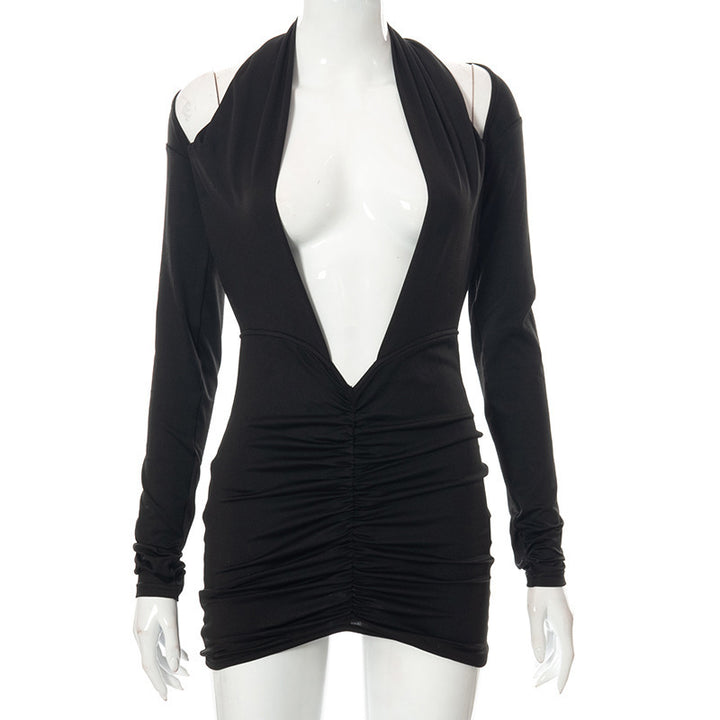 Damen Wickelkleid mit tiefem V-Ausschnitt und Raffungen Drune