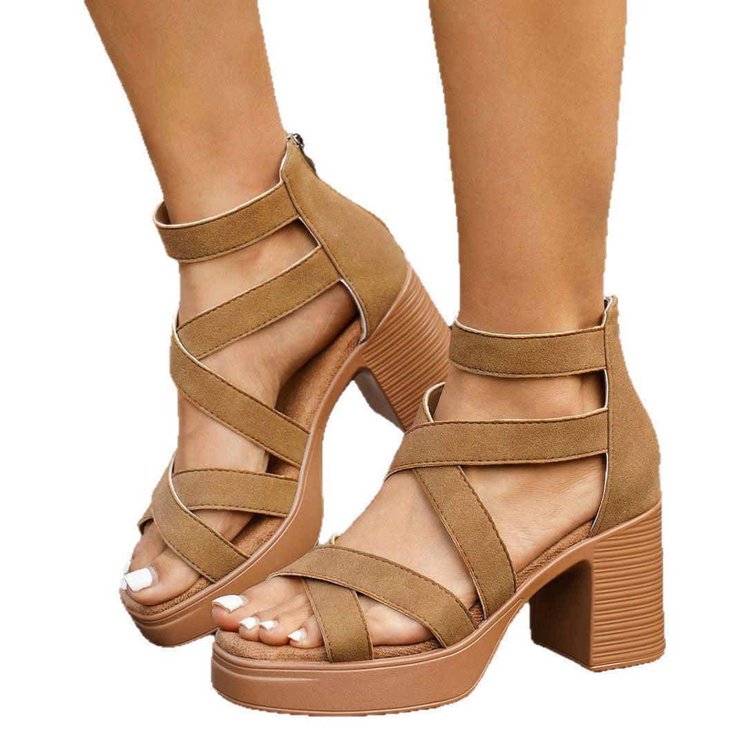 Damen Peep-Toe Riemchen-Heels mit Blockabsatz Drune