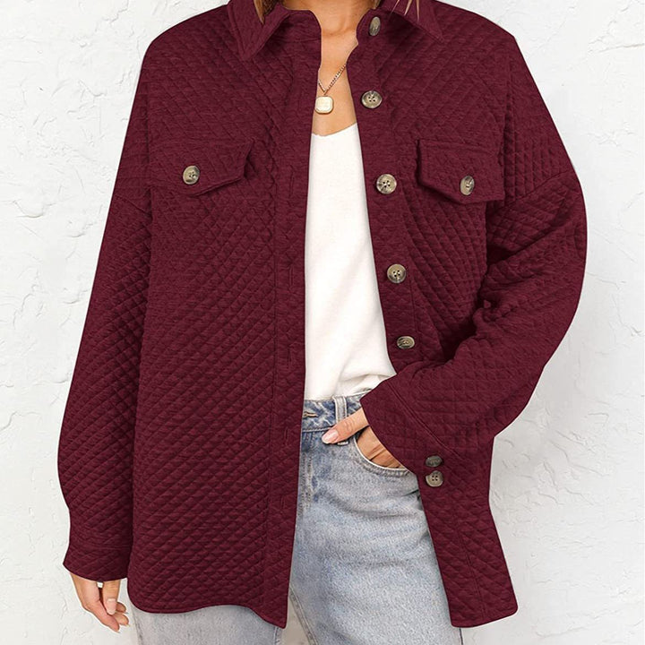 Damen Stepp Übergangshemdjacke mit Oversize Schnitt Brustpatten und Knopfleiste Drune