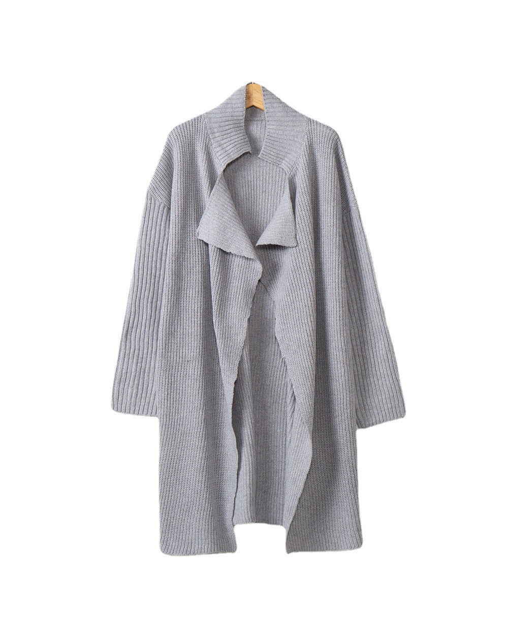 Damen langer offener Rippstrick-Cardigan mit weitem Schalkragen Drune