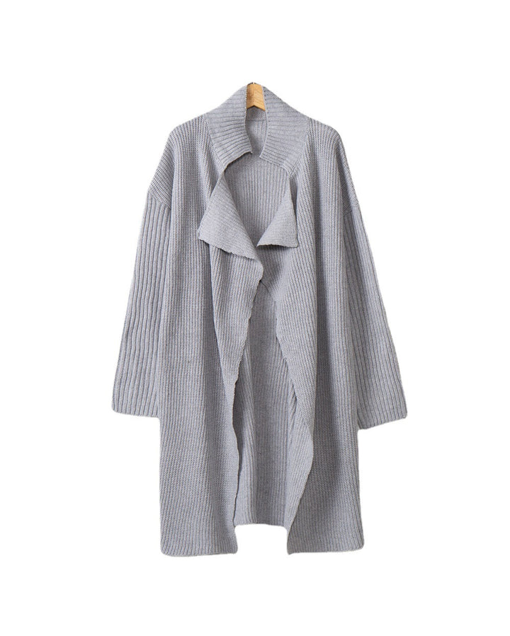 Damen langer offener Rippstrick-Cardigan mit weitem Schalkragen Drune