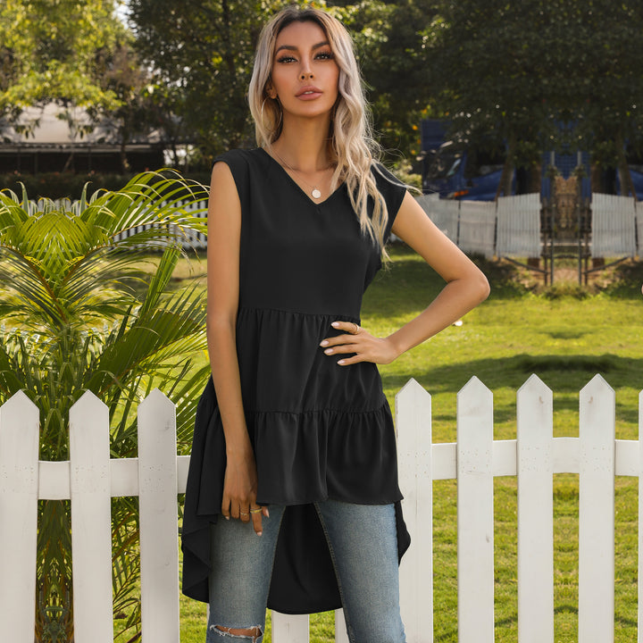 Damen ärmelloses Tunika-Kleid mit asymmetrischem Saum und schickem Volant Drune