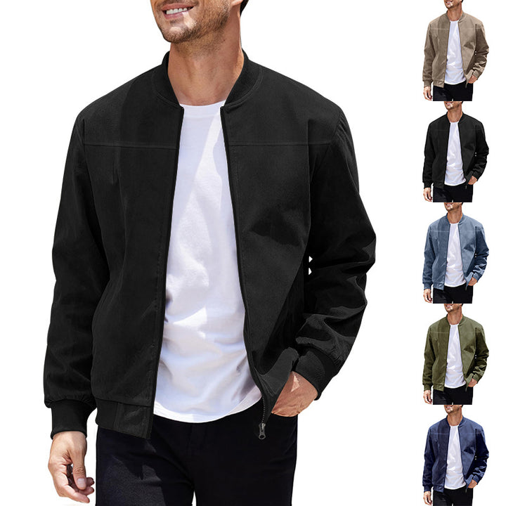 Herren nan Velourslederoptik Bomberjacke mit Stehkragen und elastischen Bündchen Drune