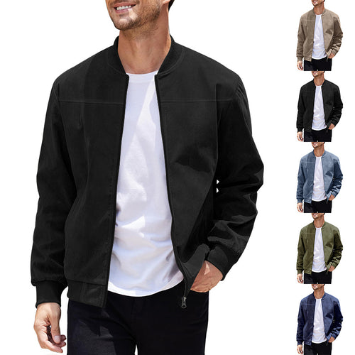 Herren nan Velourslederoptik Bomberjacke mit Stehkragen und elastischen Bündchen Drune