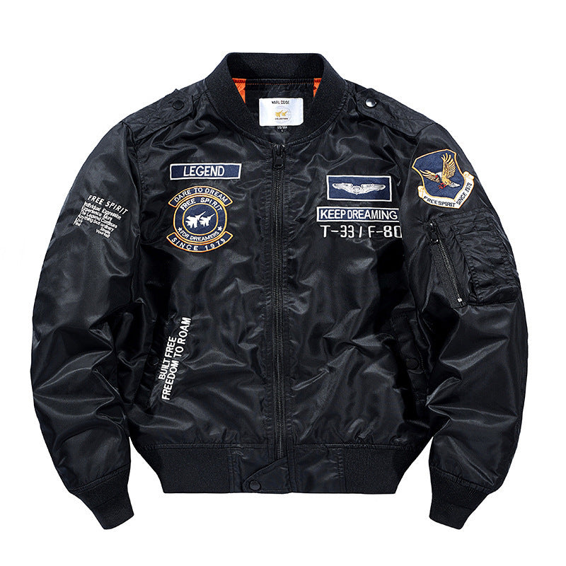 Herren Flight‑Bomberjacke mit Patch‑Applikationen, Ärmel‑Utilitytasche und orangefarbenem Innenfutter Drune