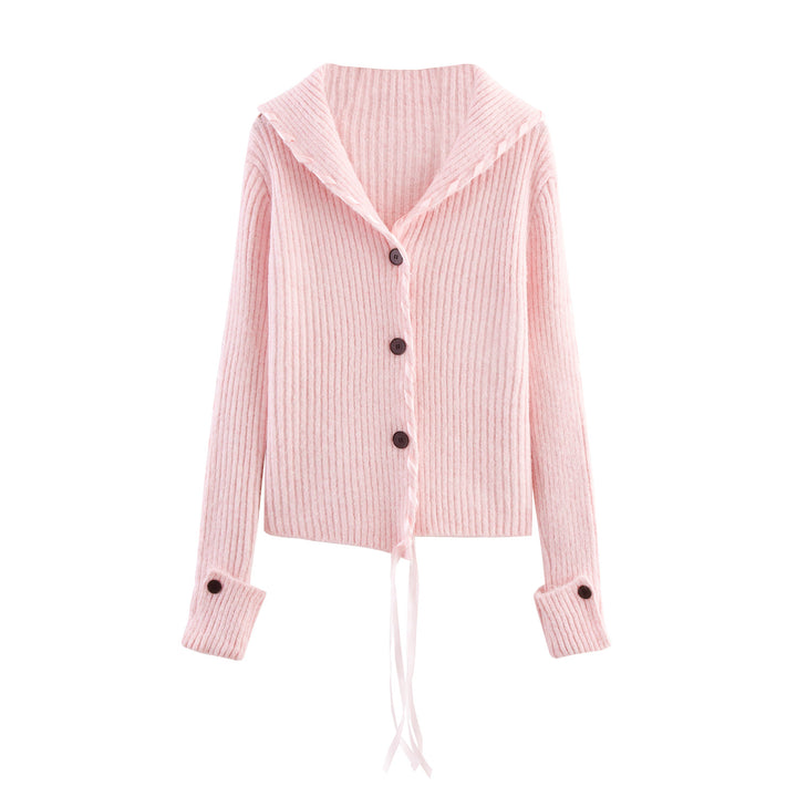 Damen Strickjacke mit künstlerischem Kragen und Rippstruktur Drune
