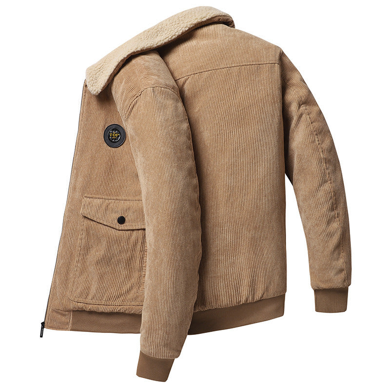Herren nan Cordjacke im Bomberstil mit Teddykragen, aufgesetzten Klappentaschen und geripptem Saum Drune