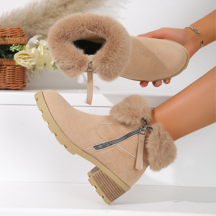 Damen Winterstiefel mit kuscheligem Fellkragen und rutschfester Sohle Drune