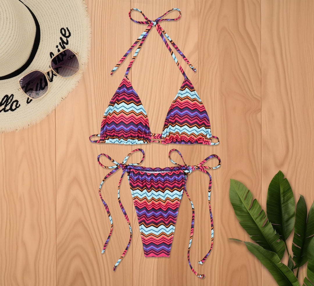 Damen Triangel-Bikini mit floralen Details und schmalen Bindebändern Drune
