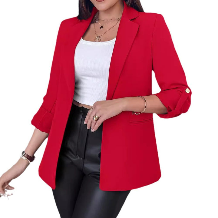 Damen lässiger Blazer mit aufgeknöpften Ärmeln und taillierter Passform Drune