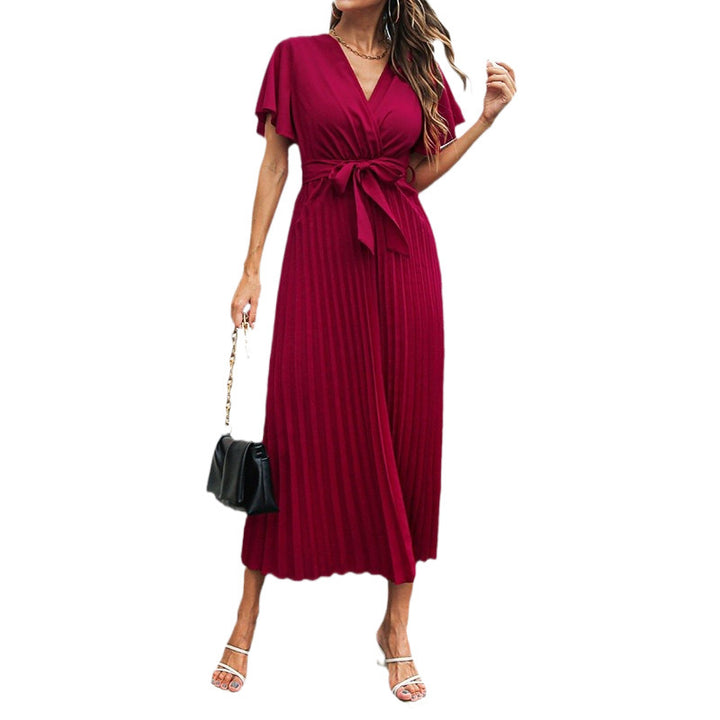Damen Wickel-Maxikleid mit schwingenden Rüschen und taillierbarem Gürtel Drune