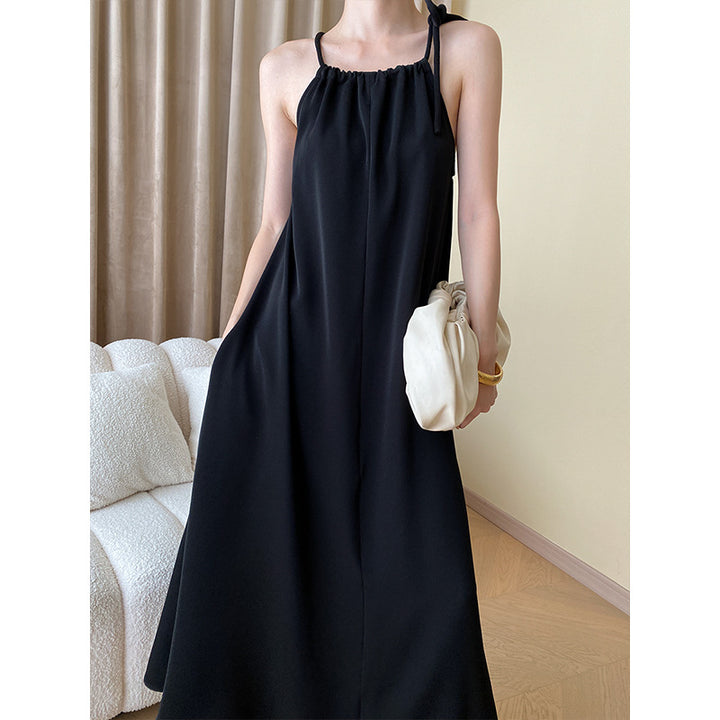Damen Maxikleid mit gestreift verstellbaren Trägern und großzügigen Seitentaschen Drune