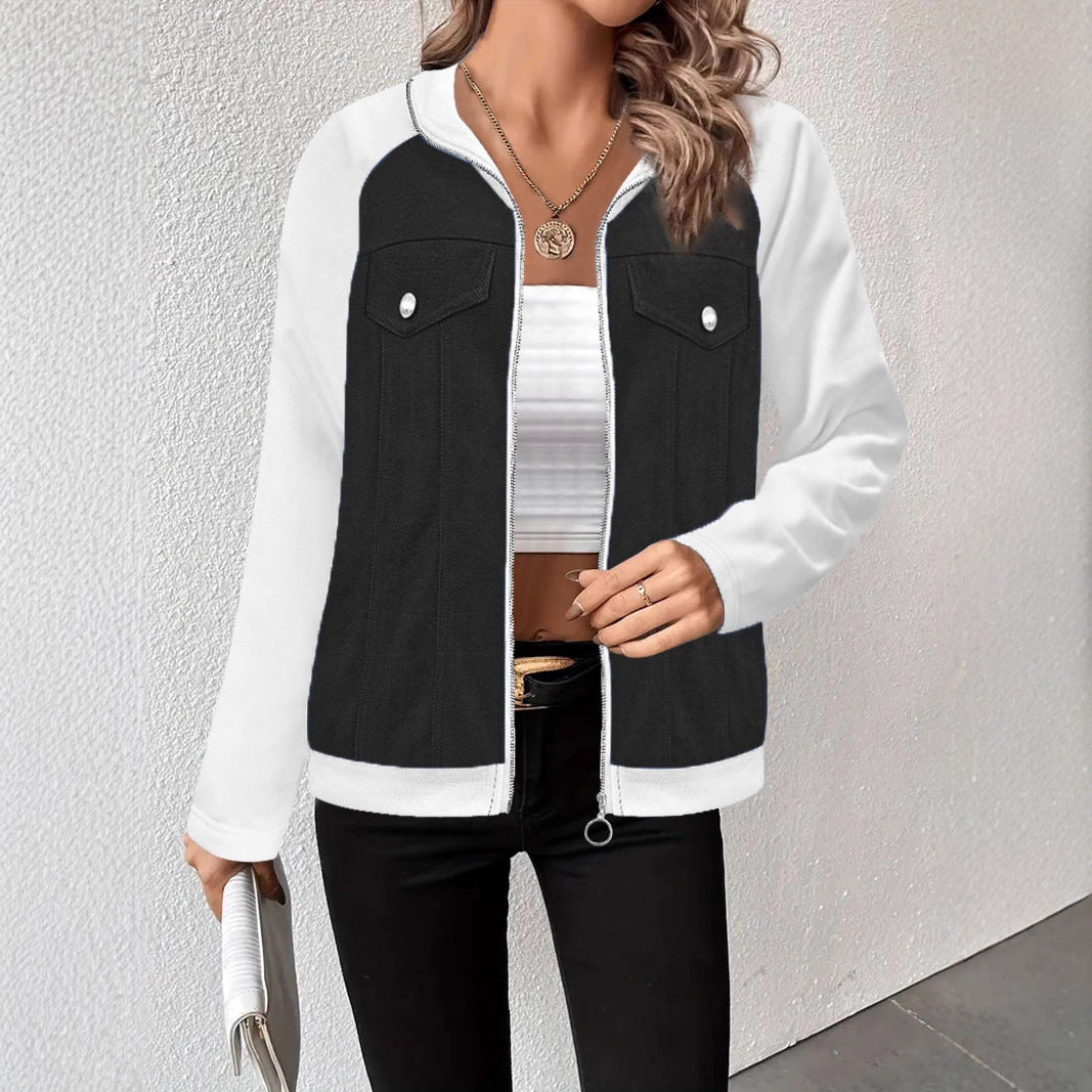 Damen Denim-Mix Blousonjacke mit Reißverschluss und Brusttaschen Drune