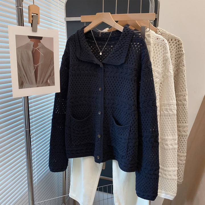 Damen Lässige Strickjacke im Lochmuster Drune