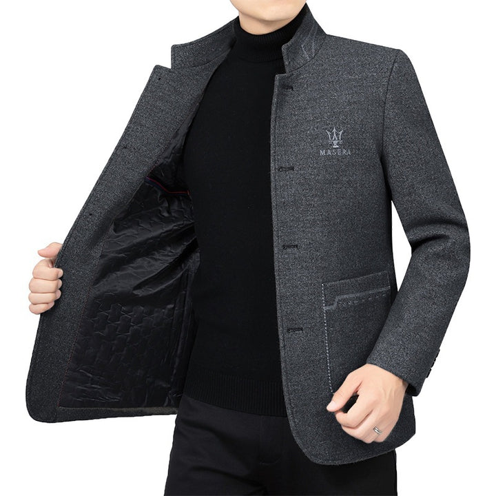 Herren Kurzmantel mit Stehkragen und aufgesetzten Taschen aus Wollmischung Drune