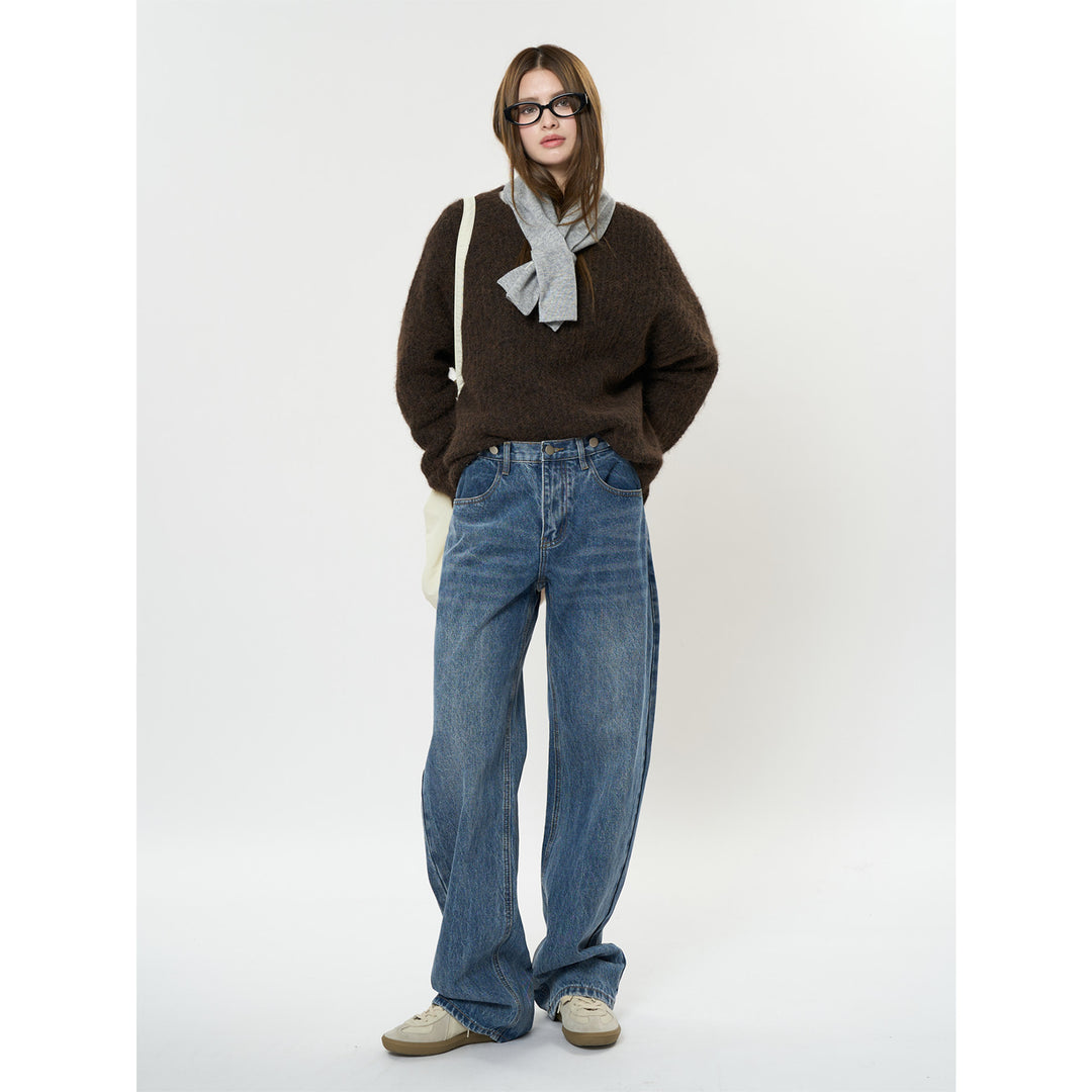 Damen Relaxte Vintage-Denim Baggy-Jeans mit hohem Bund und extra weitem Bein Drune