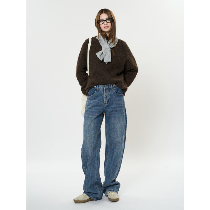 Damen Relaxte Vintage-Denim Baggy-Jeans mit hohem Bund und extra weitem Bein Drune