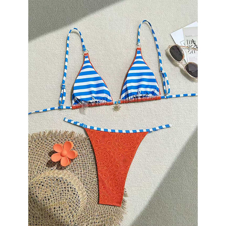 Damen Triangel-Bikini mit modischem Band und Buffed Details Drune