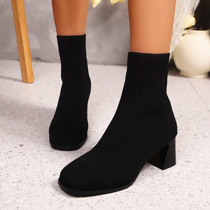 Damen nan gestrickte Sock-Ankleboots mit anatomischem Memory-Fußbett und skulpturellem Blockabsatz Drune