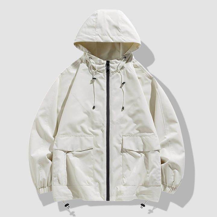 Herren Oversize Kapuzen-Windbreaker mit Multi‑Taschen, Mesh‑Einsätzen und Kordelzug Drune