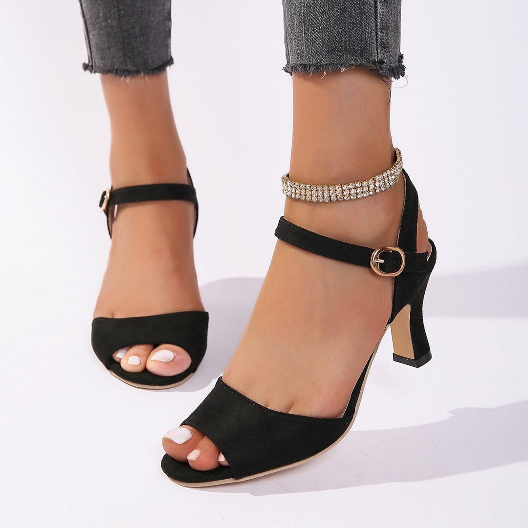 Damen Elegante Peeptoe-Sandaletten mit schmalem Absatz und verstellbarem Riemen Drune