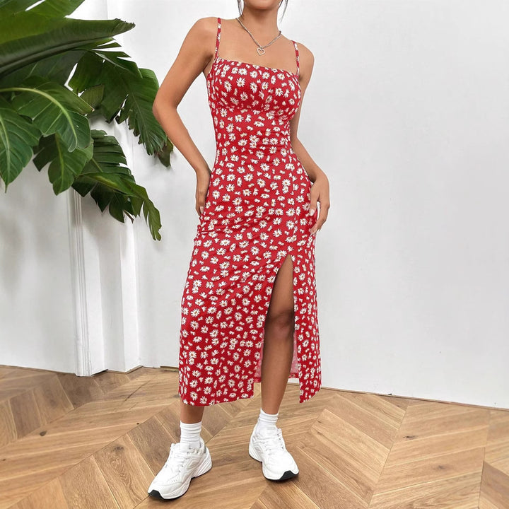 Damen figurbetontes Midikleid mit Raffung und Schlitz Drune