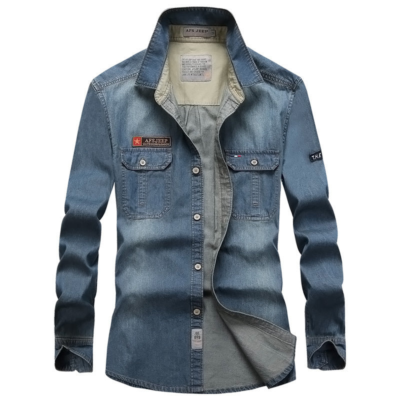Herren Modisches Denim-Hemd mit Utility-Taschen Drune