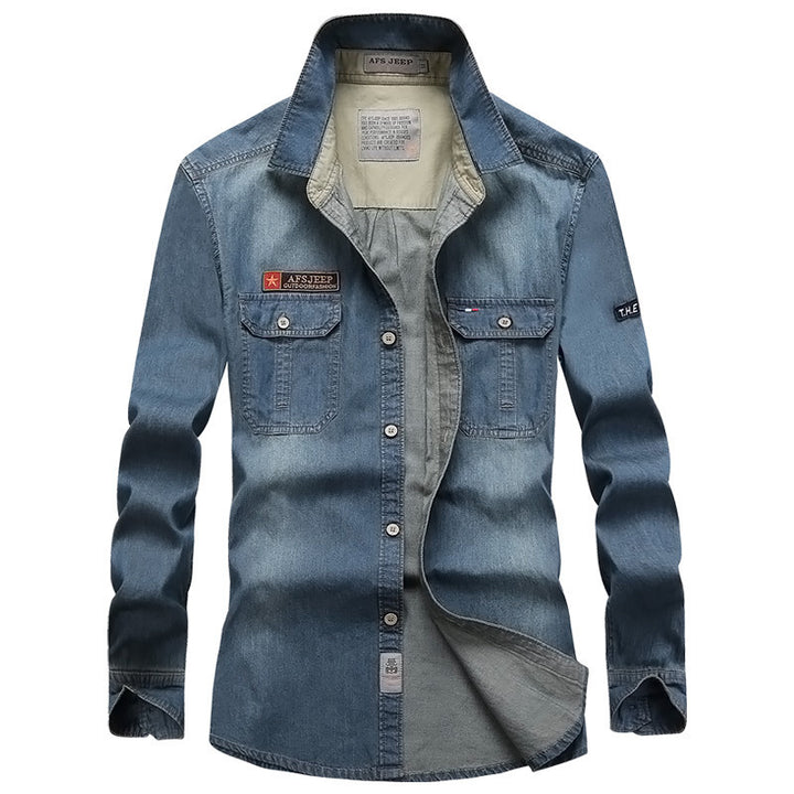 Herren Modisches Denim-Hemd mit Utility-Taschen Drune