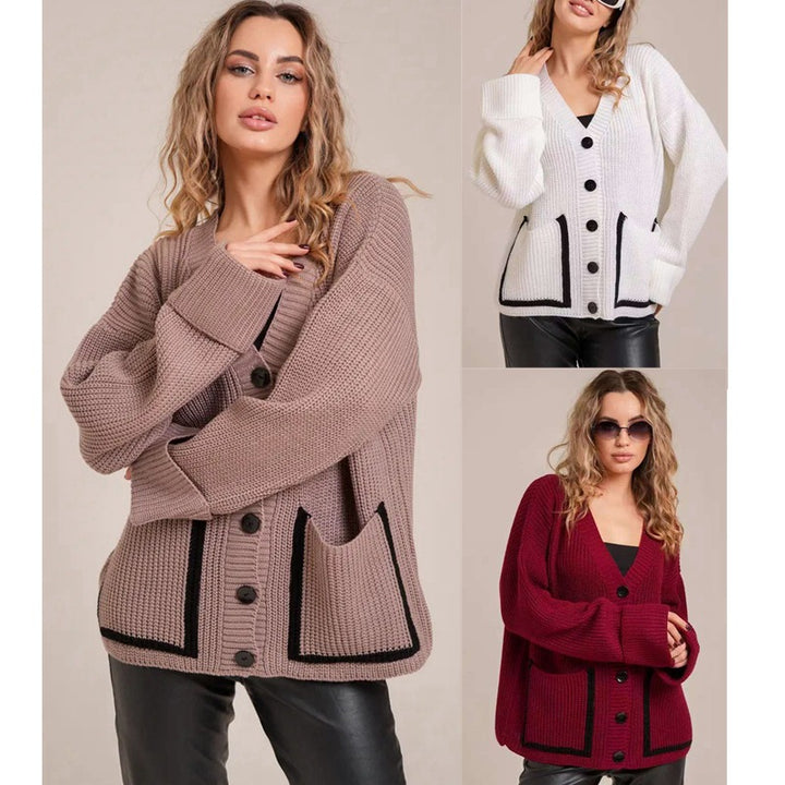 Damen Strickcardigan mit kontrastierenden Knopfdetails und strukturiertem Design Drune