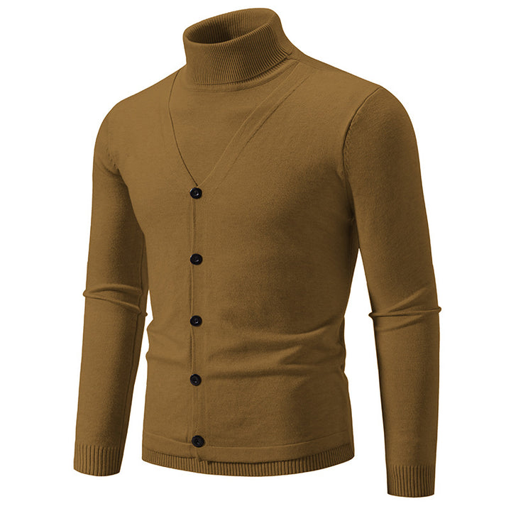 Herren eleganter Rollkragenpullover mit knöpfbaren Frontdetails und feiner Strickstruktur Drune