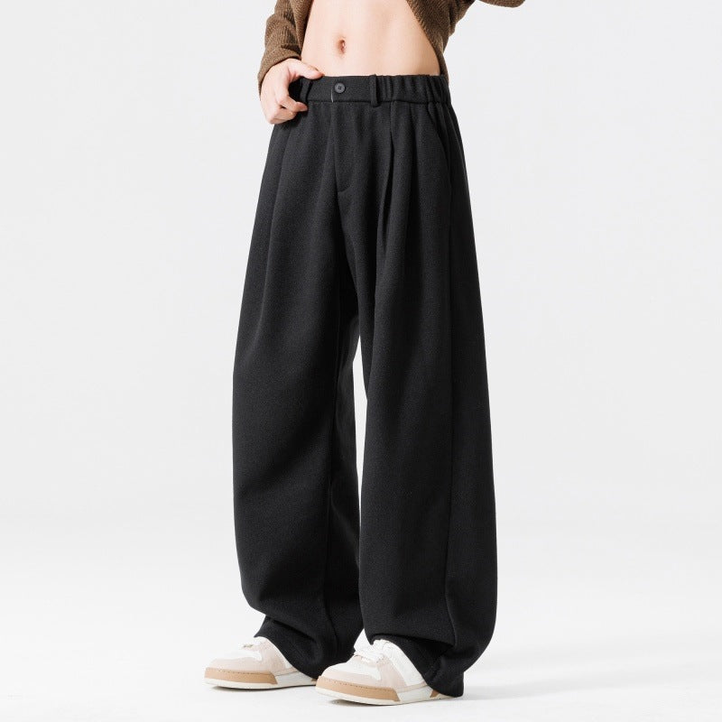 Damen Weite High‑Waist Plissee-Hose aus Wollmix mit elastischem Bund und weitem Bein Drune