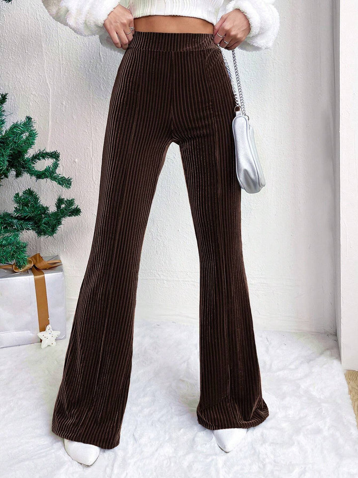 Damen Hochtaillierte gerippte Samt-Hose mit weitem Bein Drune