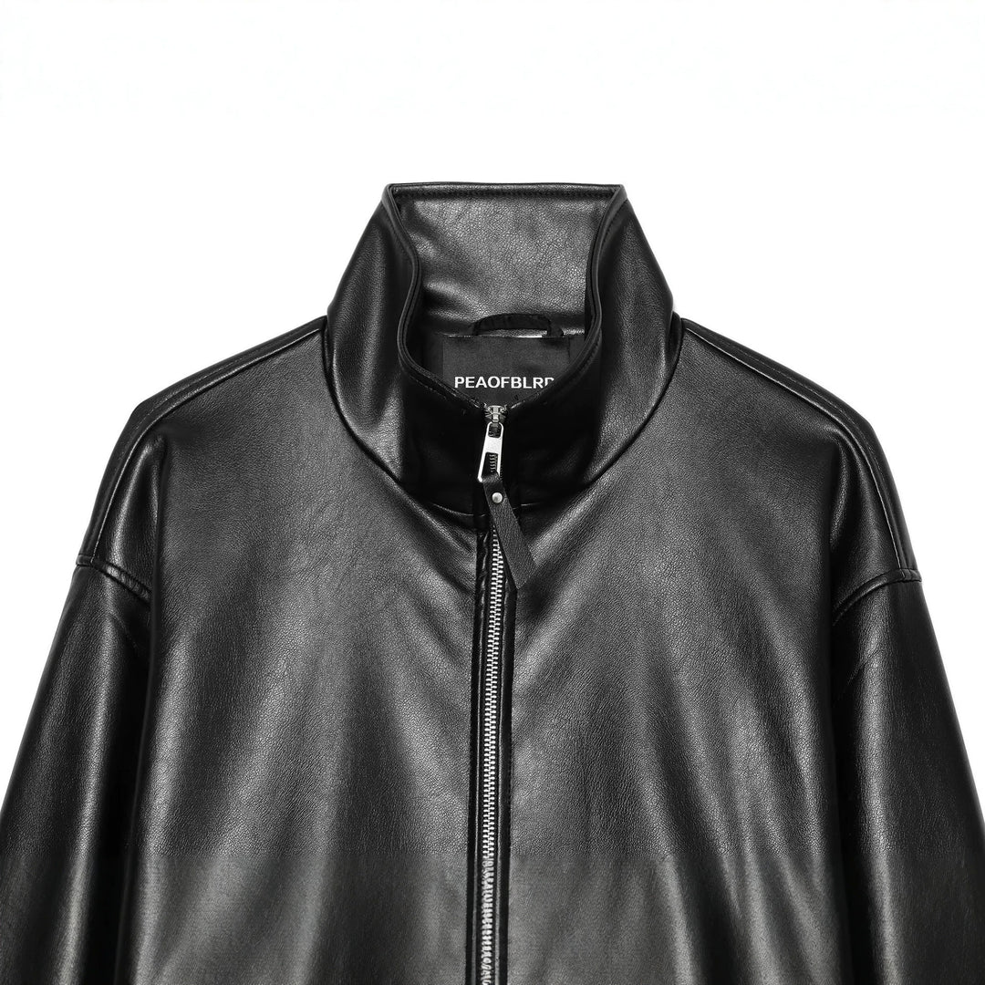 Damen Gekürzte Kunstlederjacke mit Stehkragen und Reißverschluss Drune