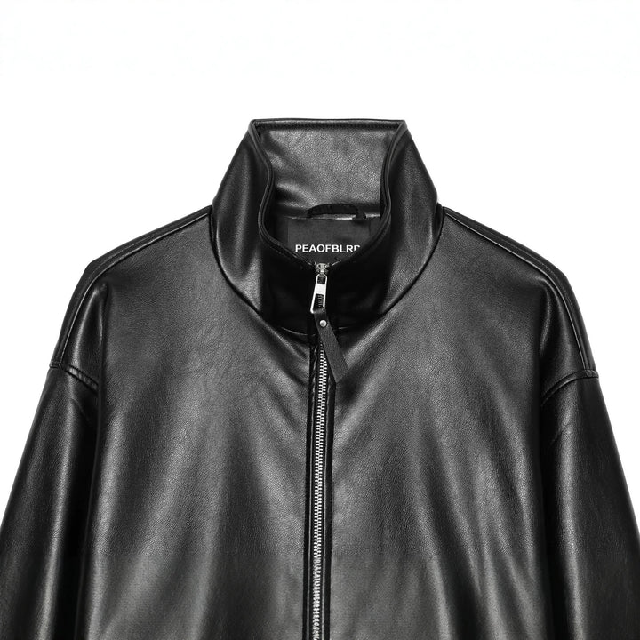 Damen Gekürzte Kunstlederjacke mit Stehkragen und Reißverschluss Drune