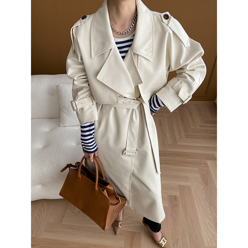 Damen eleganter Trenchcoat mit breitem Revers und praktischen Taschen Drune