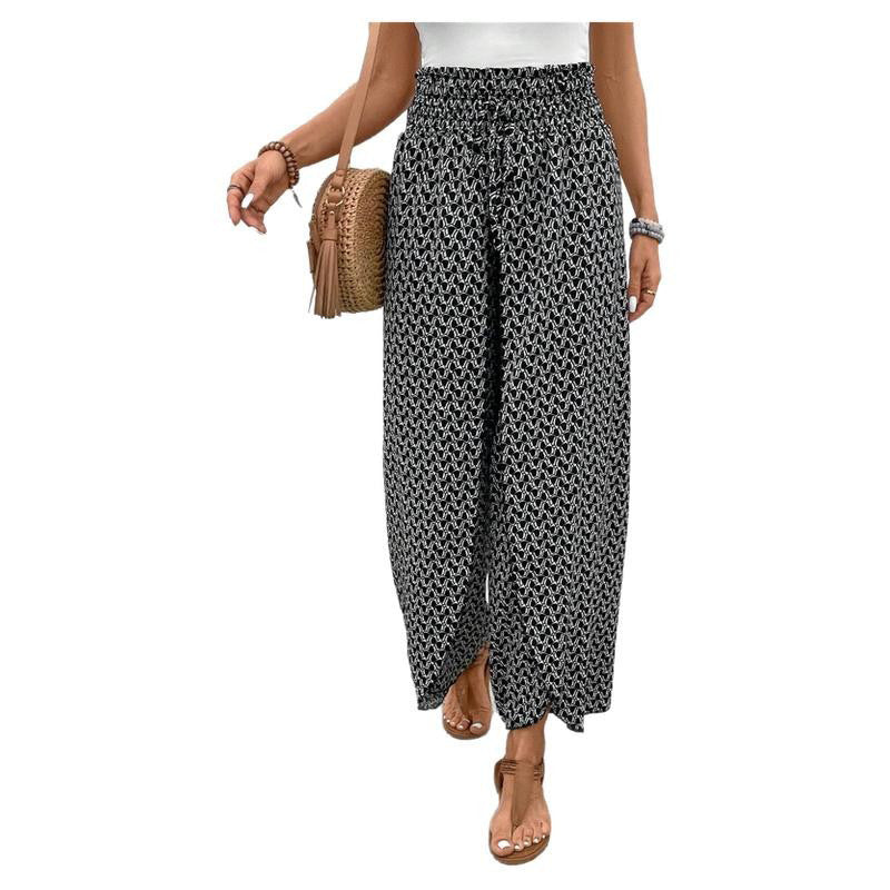 Damen weite Sommerhose mit floralem Muster und elastischem Bund Drune