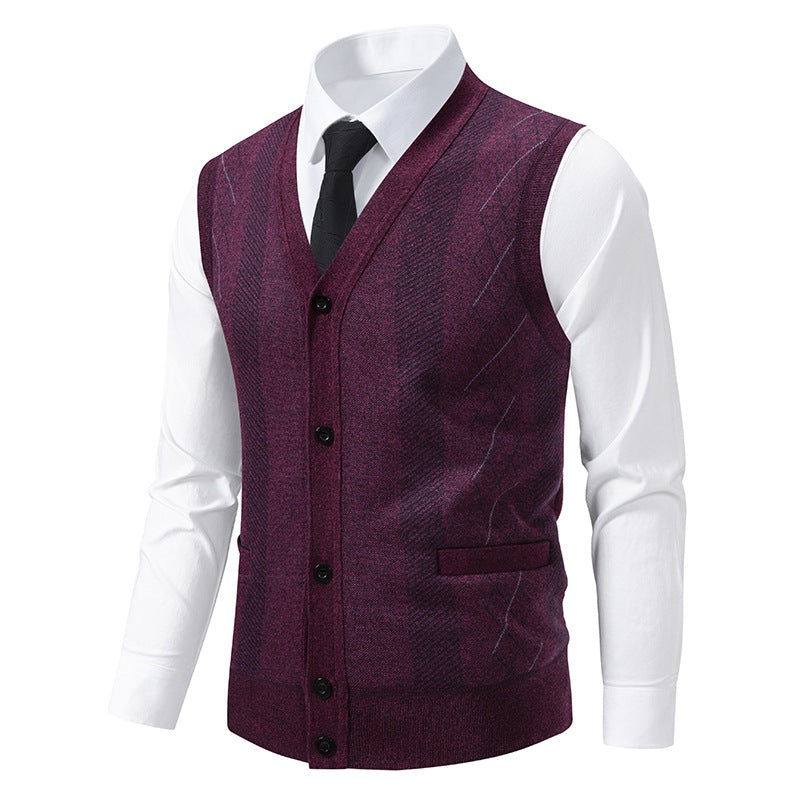 Herren Taillierte Feinstrick‑Weste mit V‑Ausschnitt, Knopfleiste und Eingrifftaschen Drune