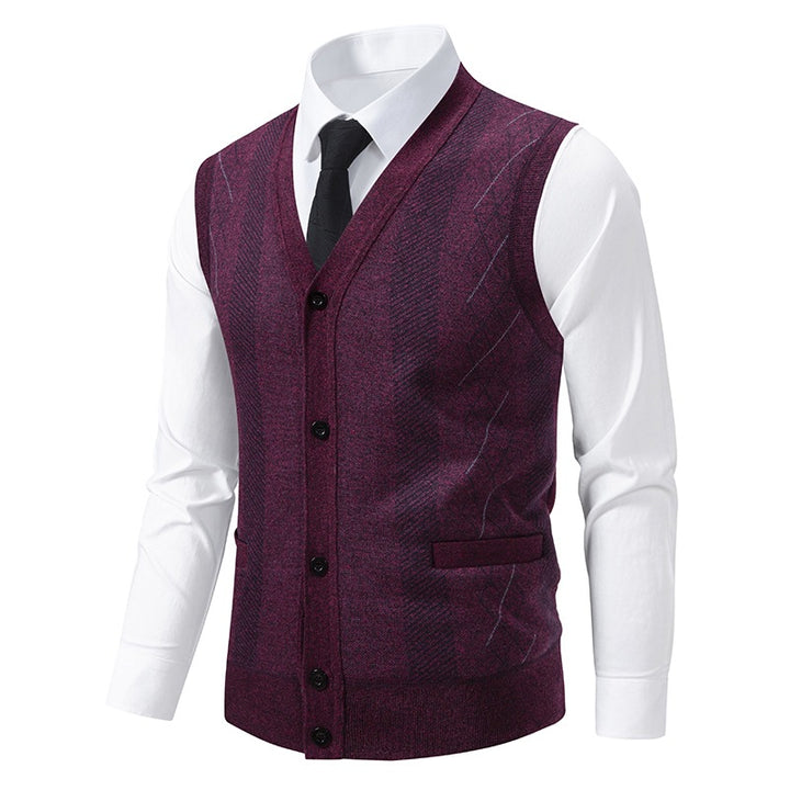 Herren Taillierte Feinstrick‑Weste mit V‑Ausschnitt, Knopfleiste und Eingrifftaschen Drune
