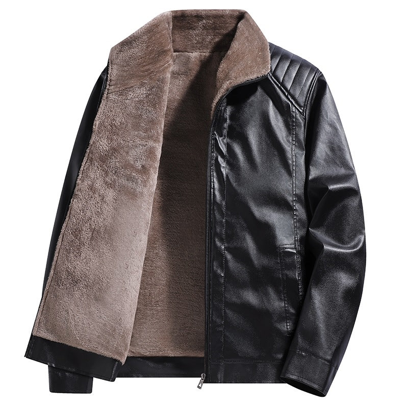Herren Gefütterte Kunstleder-Blousonjacke mit Teddyfutter & Stehkragen Drune