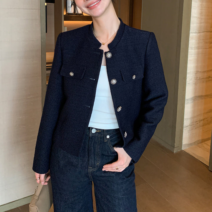 Damen Elegante Tweedjacke mit goldenen Knöpfen Drune