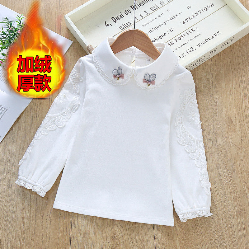 Mädchen Bluse mit besticktem Kragen und zarten Tüllärmeln Drune