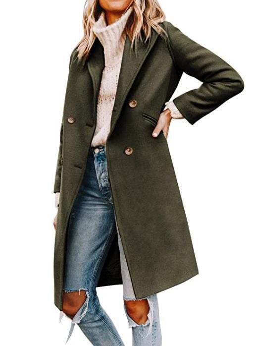 Damen eleganter, klassischer Wollmantel mit doppelter Knopfreihe und praktischen Taschen Drune