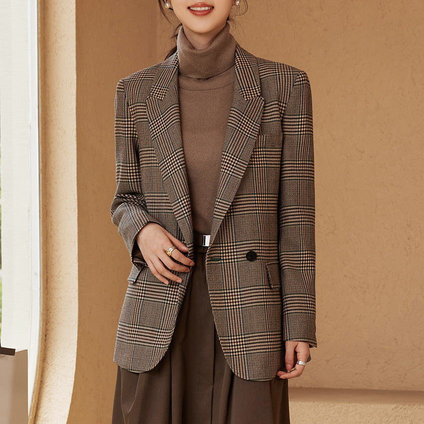 Damen Glencheck Oversize-Blazer mit strukturierter Schulter und Pattentaschen Drune