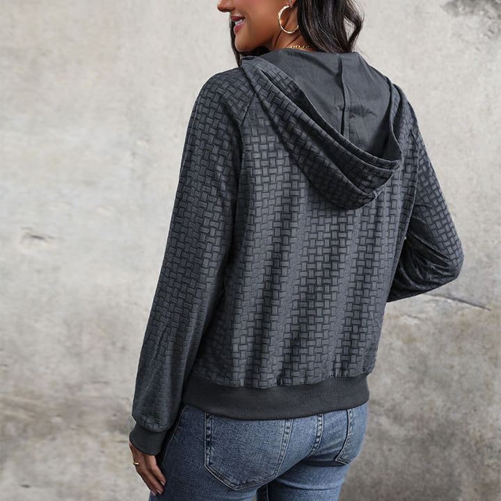 Damen Texturierter Kapuzenpullover mit Knopfleiste und Strukturmuster Drune