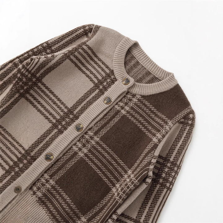 Damen modische Karierte Strickjacke mit eleganten Knopfdetails Drune