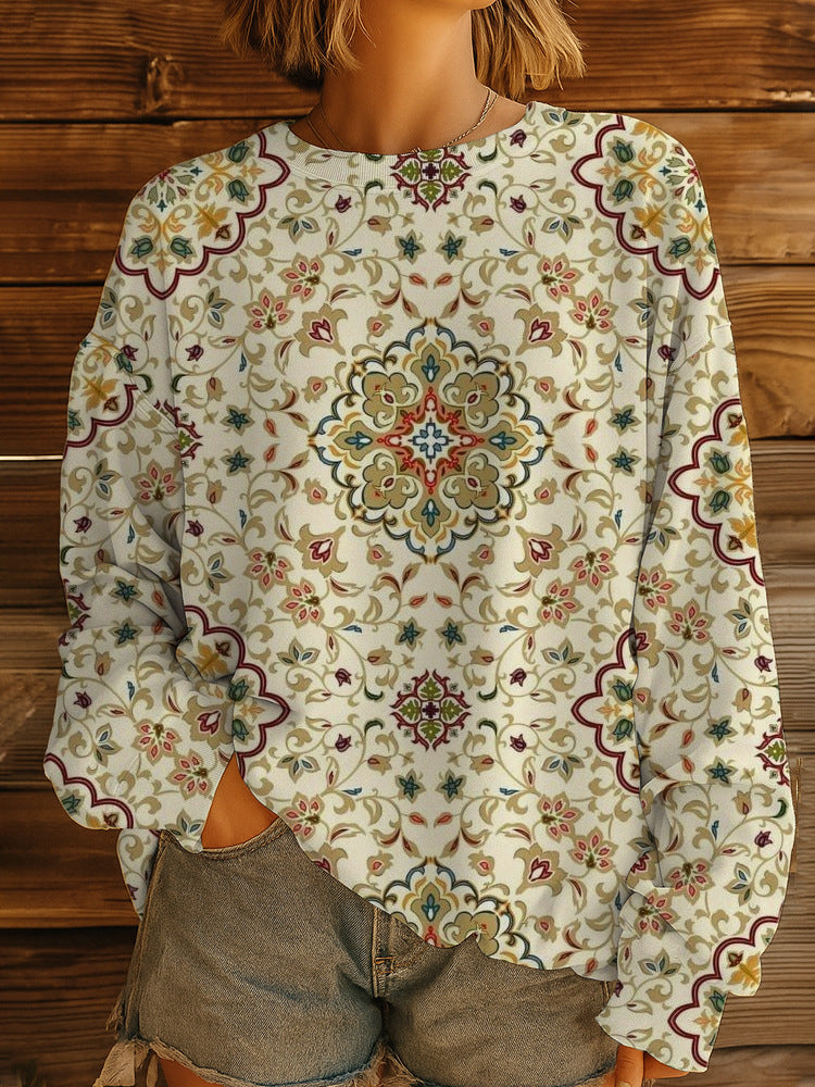 Damen GDrunelümter Oversize-Sweatshirt-Pullover mit Rundhals und Ballonärmeln Drune